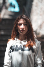 Felpa corta cappuccio bianco melange