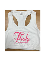 Top bianco stampa rosa fluo